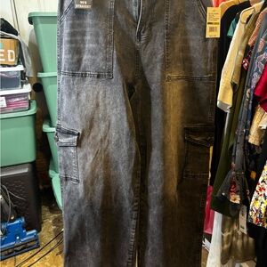 Celebrity Pink Washed Black Wide-Leg Cargo Jeans